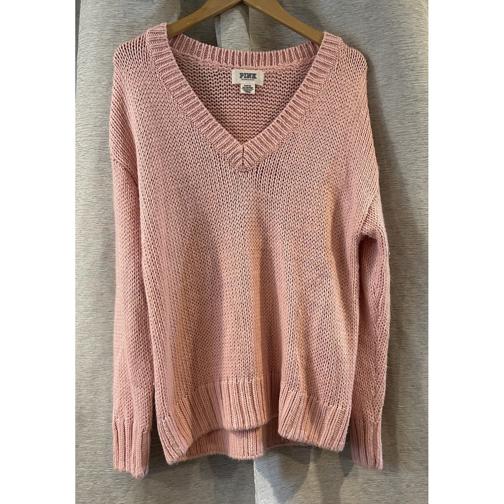 PINK VICTORIA'S SECRET‎ Open Chunky Knit Pink Women's Sweater Size Medium
